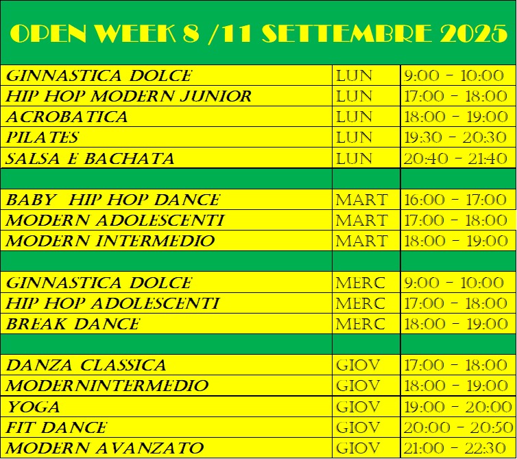 OPEN WEEK 8/11 settembre 2025 OPEN WEEK 8/11 settembre 2025
